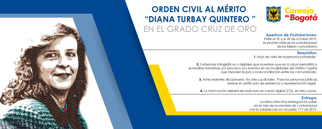 Imagen informativa de la Orden Civil al Mérito Diana Turbay Quintero en el grado Cruz de Oro 2019
