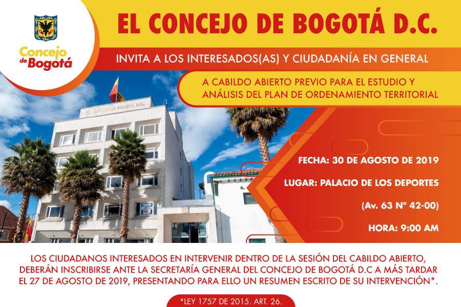 Imagen informativa de: El Concejo de Bogotá D.C. Invita a los interesados (as) y Ciudadanía en general a Cabildo Abierto para el estudio y análisis del Plan de Ordenamiento Territorial