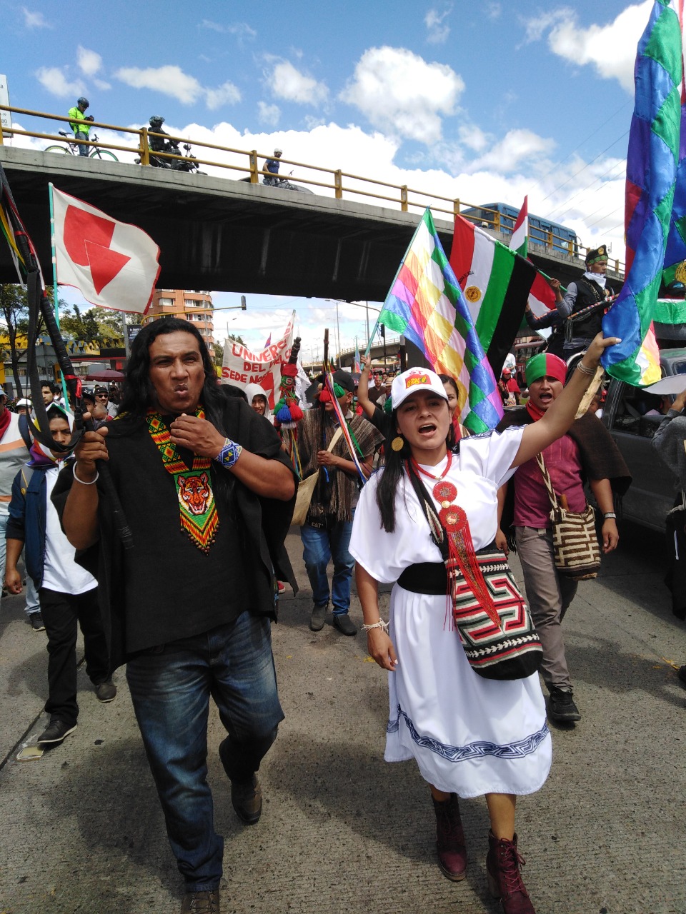 Minga indigena marchando por Bogotá