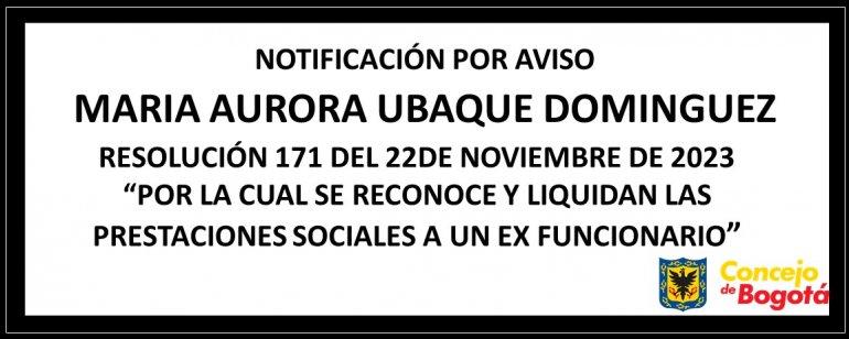 <p>Notificación por aviso Maria Aurora Ubaque Dominguez</p>