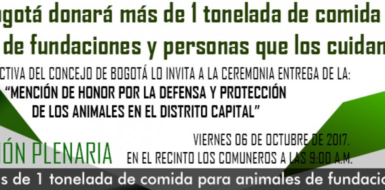 <p>El Concejo de Bogotá donará más de 1 tonelada de comida para animales de fundaciones y personas que los cuidan </p>