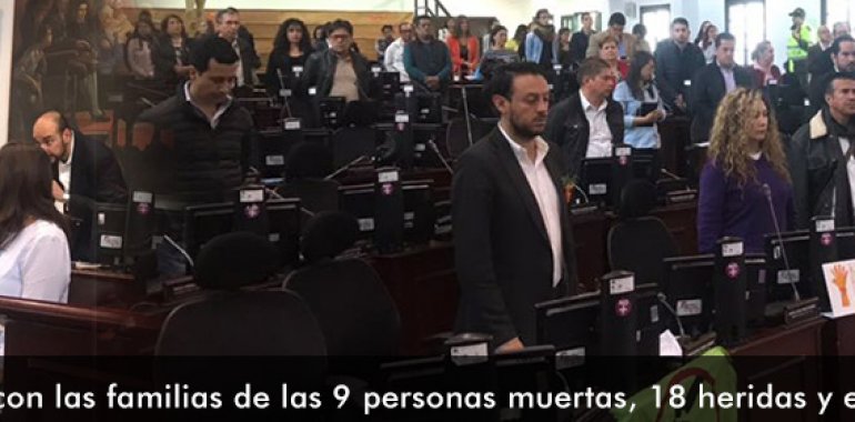 <p>Concejo de Bogotá se solidariza con las familias de las 9 víctimas mortales, 18 heridos y 1 menor desaparecido en Nariño.</p>