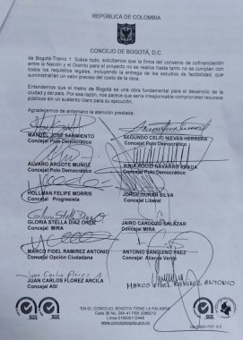<p>Concejales piden al Presidente Santos garantizar la legalidad en el proyecto Metro</p>