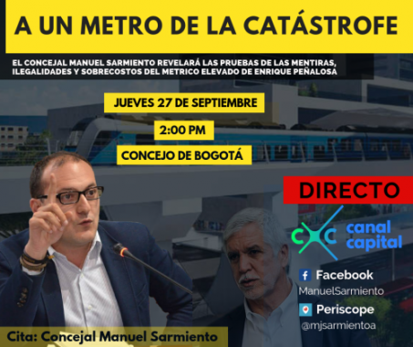 <p>Concejal Sarmiento presentará pruebas sobre ilegalidades y sobrecostos del metro elevado</p>