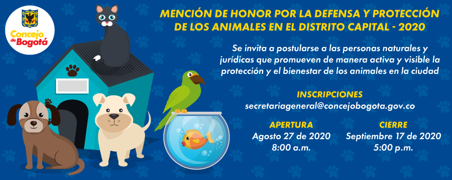 Imagen informativa de la Mención de Honor por la Defensa y Protección de los Animales en el Distrito Capital - 2020