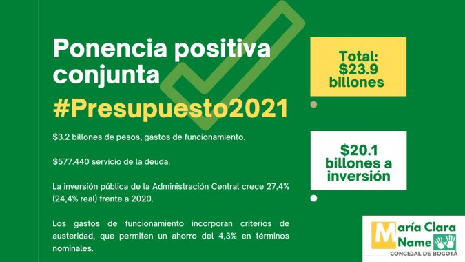 <p>En el Concejo de Bogotá, radican ponencia conjunta positiva para el Proyecto de Acuerdo del Presupuesto para 2021, por $23,9 billones de pesos</p>