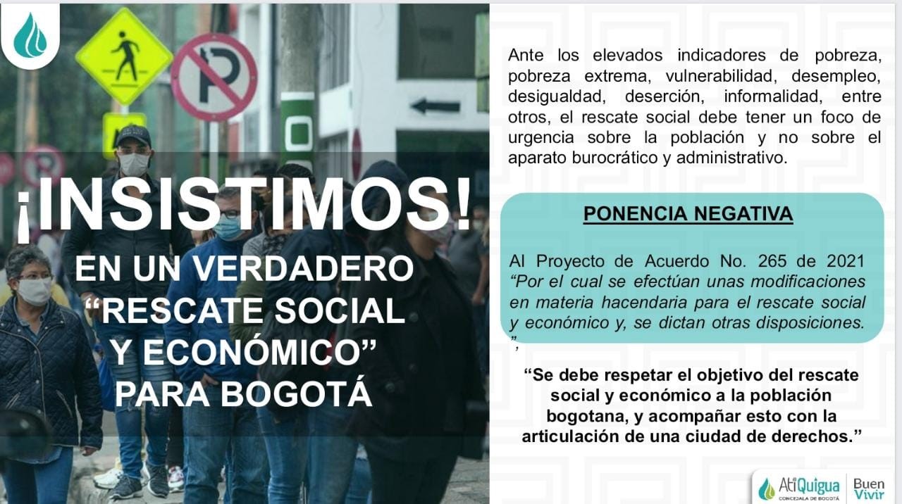 Imagen promocional con el tìtulo ¡ Insistimos ! En un verdadesdo rescater social y económico para Bogotá