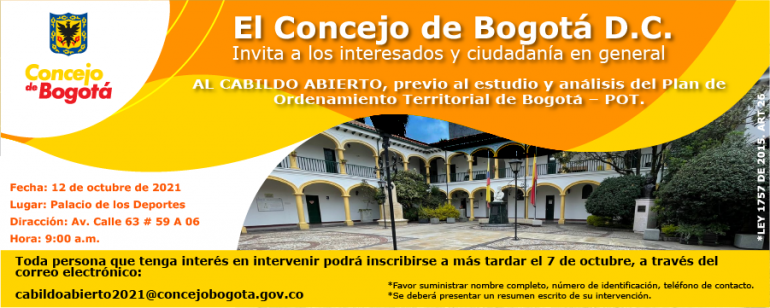 <p>Concejo de Bogotá convoca a Cabildo Abierto para discusión del POT</p>
