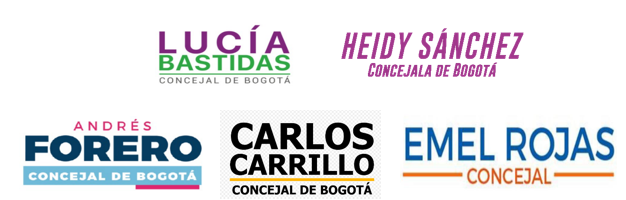 Imagen con los logos de los concejales Lucía Bsatidas, Heidy Sánchez, Andrés Forero, Carlos Carrillo y Emel Rojas 