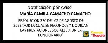 Notificación por aviso María Camila Camacho Camacho