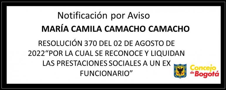<p>Notificación por aviso María Camila Camacho Camacho</p>