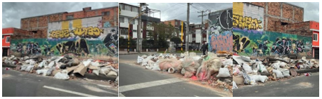 Fotos de calles de la ciudad con escombros arrojados