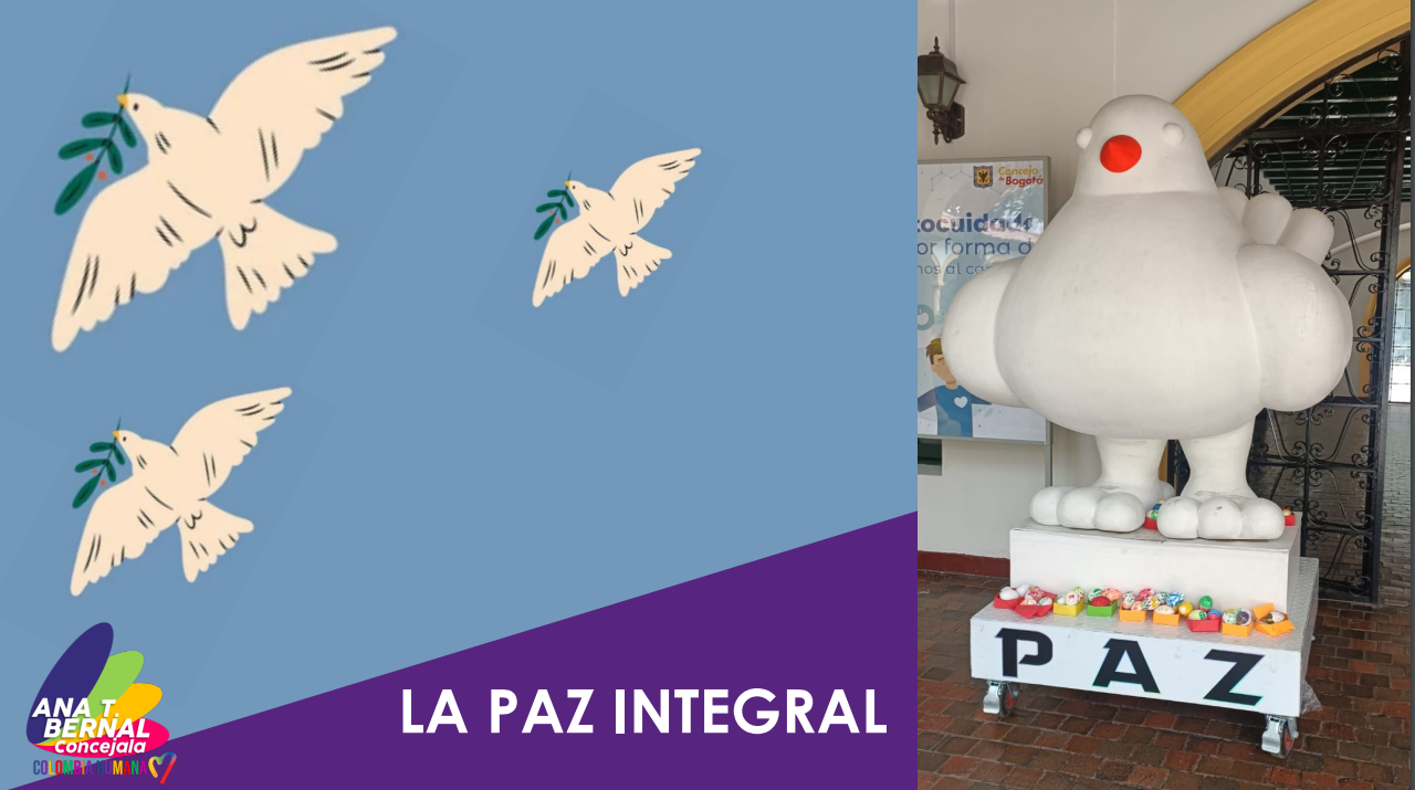 foto en la que se aprecia una escultura de una Paloma de 2 metros, ubicada en la plazoleta interna del Concejo de Bogotá