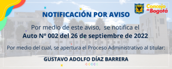 Notificación por aviso Gustavo Adolfo Díaz Barrera