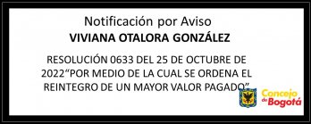 Notificación por aviso VIVIANA OTALORA GONZÁLEZ