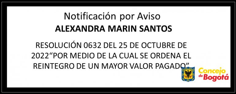 <p>Notificación por aviso ALEXANDRA MARIN SANTOS</p>