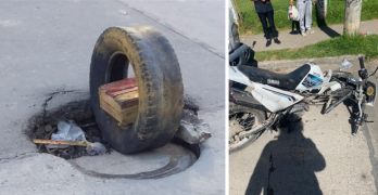 Huecos en la localidad de Suba generan accidente vial y dejan una motocicleta partida en dos