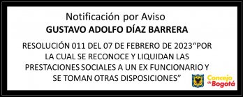 Notificación por aviso Gustavo Adolfo Díaz Barrera