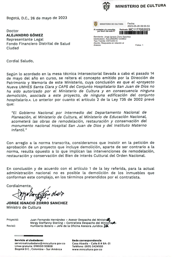 Foto de la carta dirigida al doctor Alejandro Gómez