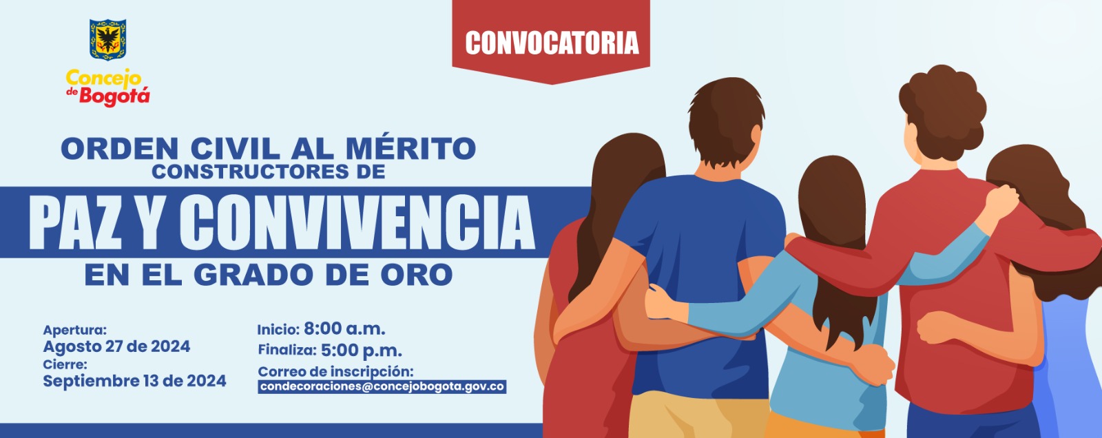 Imagen promocional de la convocatoria "Orden Civil al Mérito Constuctores de Paz y Convivencia 2024