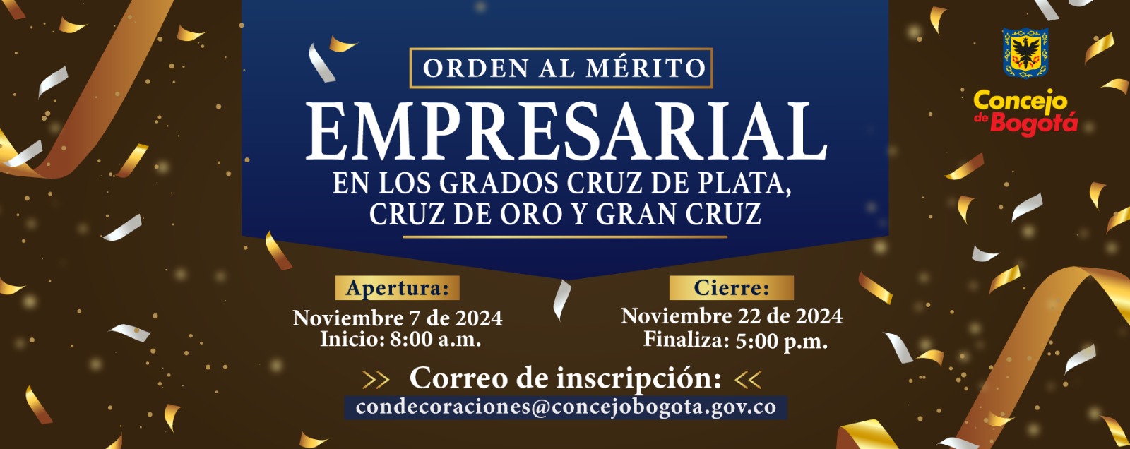 Pieza publicacitaria de la convocatoria Convocatoria Orden al Mérito Empresarial en los grados Cruz de Plata, Cruz de Oro y Gran Cruz 2024