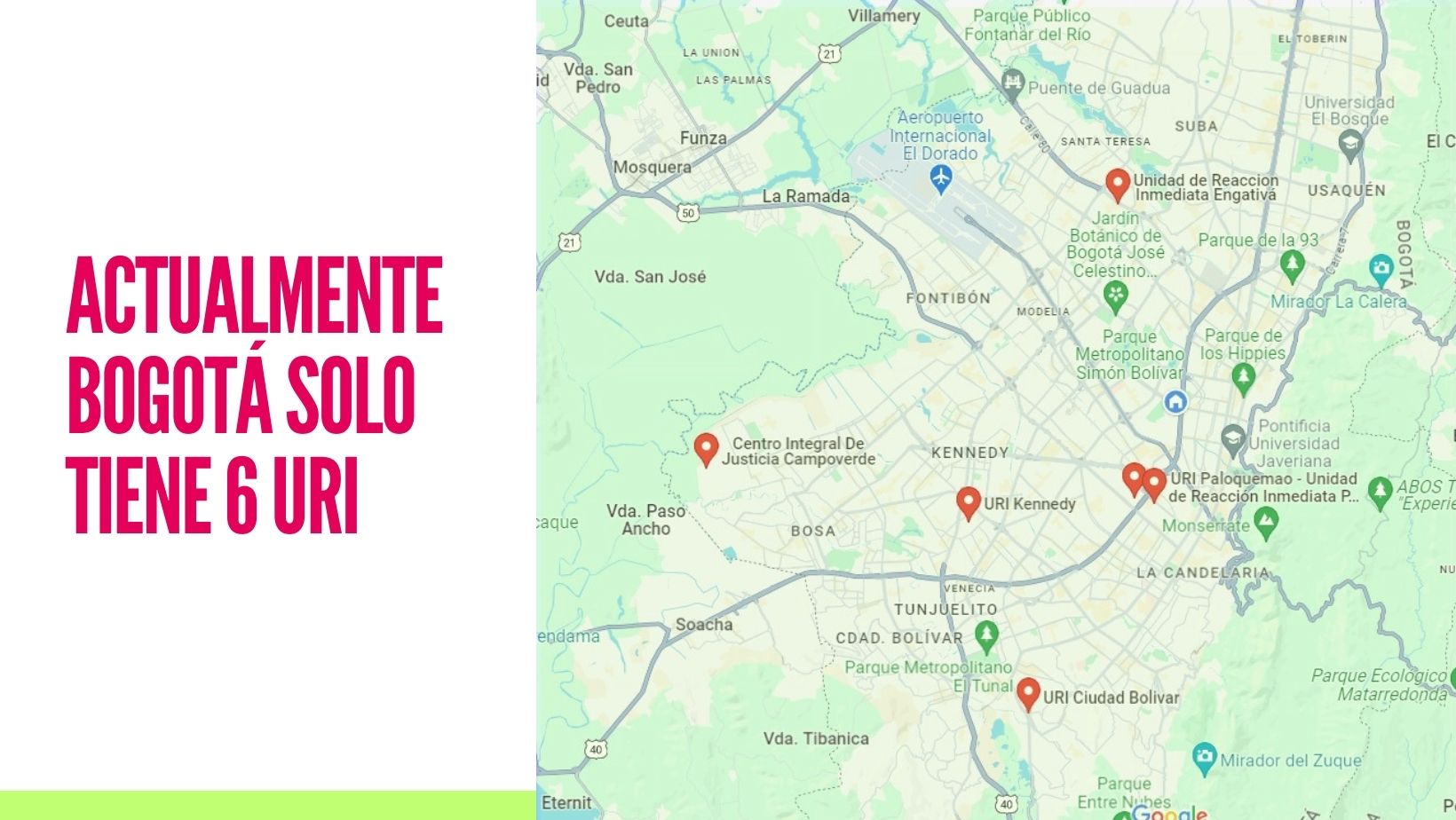 Fotografía de mapa donde se aprecian las ubicaciones de las URI en Bogotá
