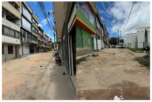 Dos fotografías donde se aprecia el mal estado en la Malla Vial en la Carrera 95 A # 34 - 39 sur, de la UPZ Patio Bonito.