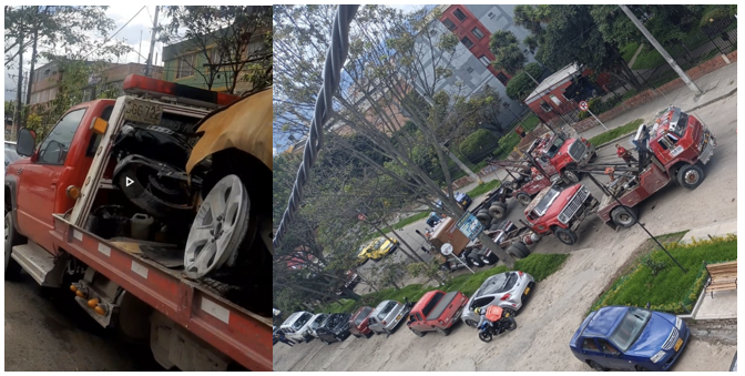 Dos fotografía enviadas por la comunidad en las que se aprecian las situación de transporte de autos y parqueo de automoviles 