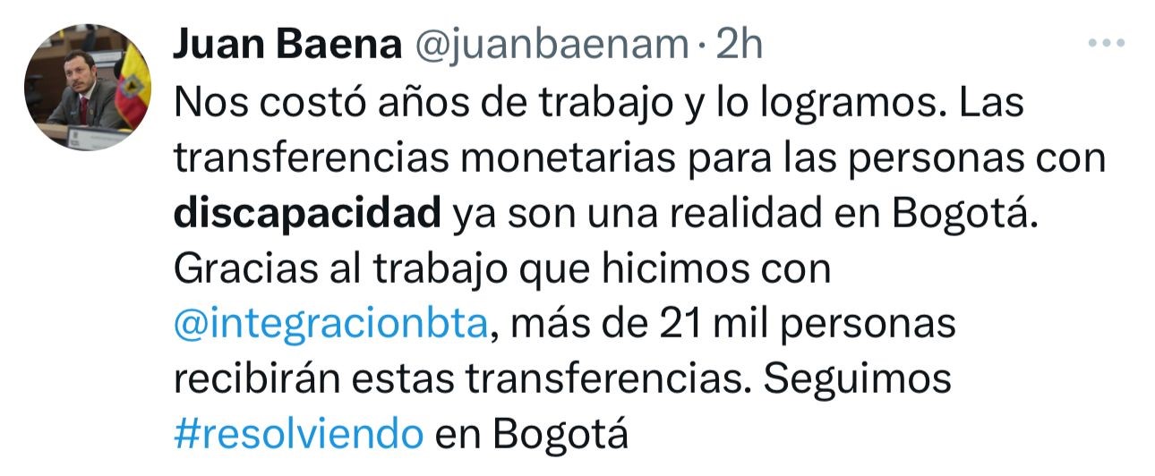 imagen de una publicación de twitter del cocnejal baena