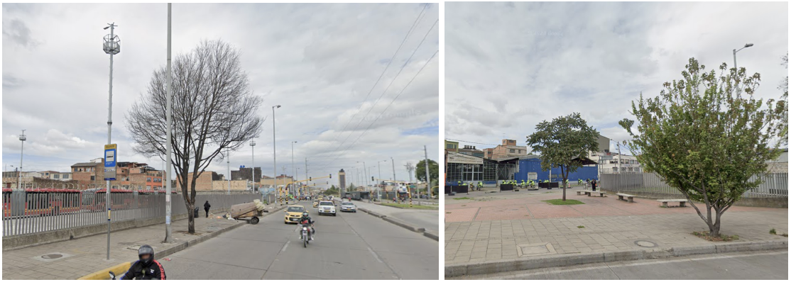 Agrupación de dos fotografía que representan el Lugar del hurto, justo frente a la Estación Metropolitana de Policía