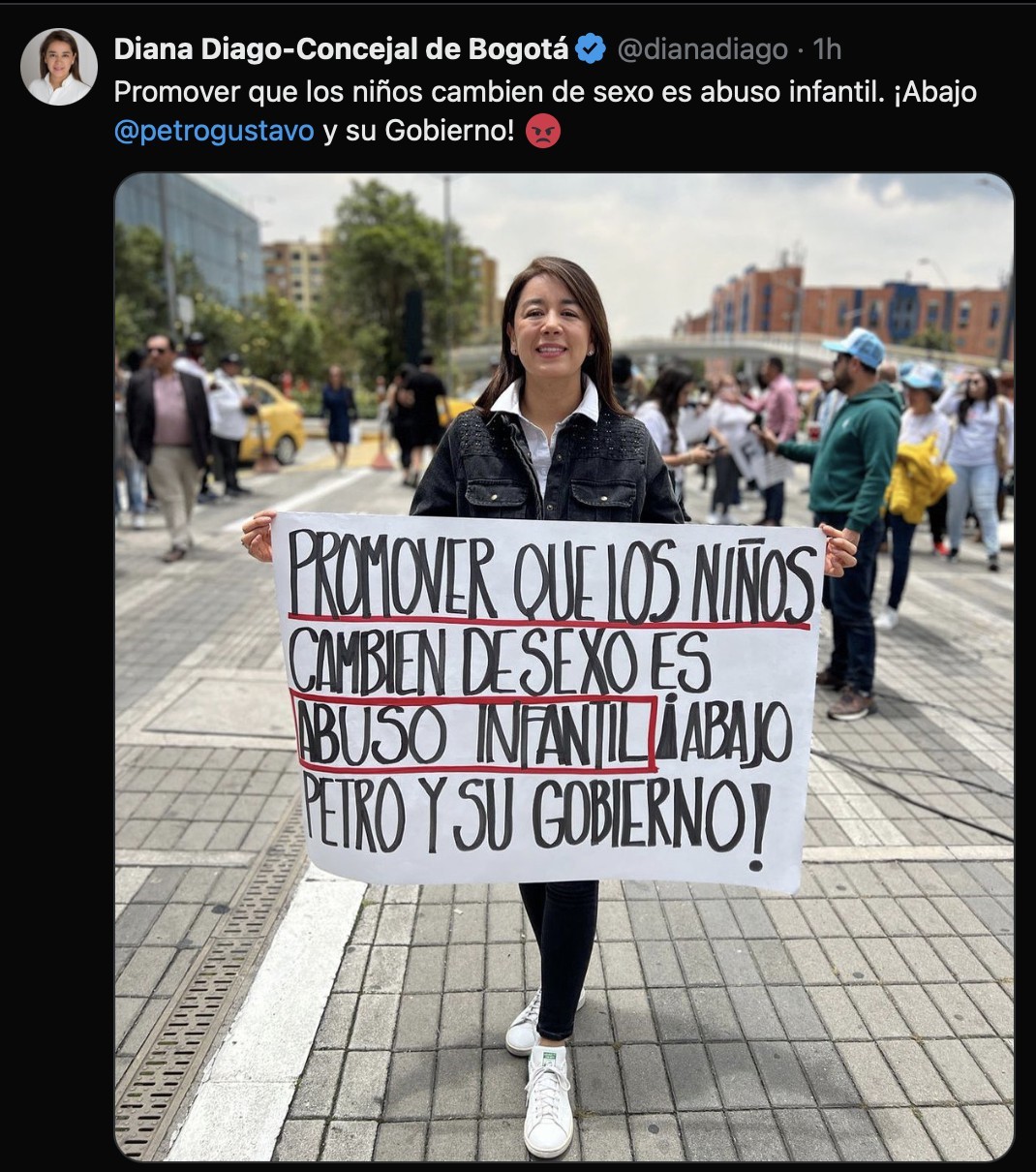 Publicación en redes de la concejal Diana Diago en la que ella aparece protestando 