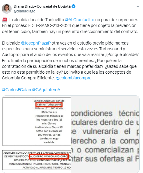 Imagen de sexto trino de la concejal Diago en la que aparece la imagen de la ficha con las marcas especificas que se deben adquirir.