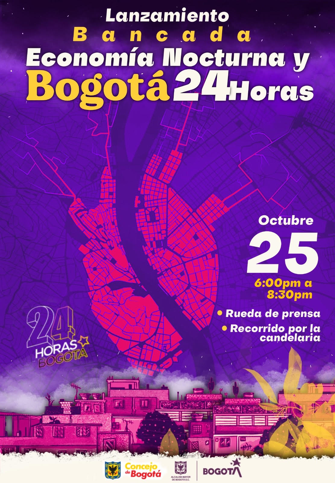 Flayer promocional Bancada economía noctura 24 H