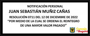 Comunicación notificación personal Juan Sebastián Muñiz Cañas