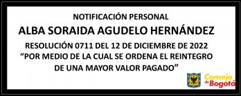 Comunicación notificación personal Alba Soraida Agudelo Hernández