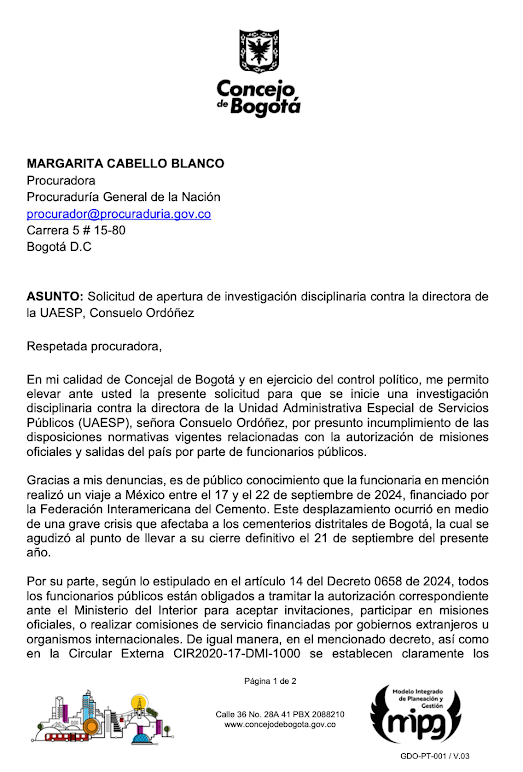 Carta derigida a la procuradora Margarita Cabello