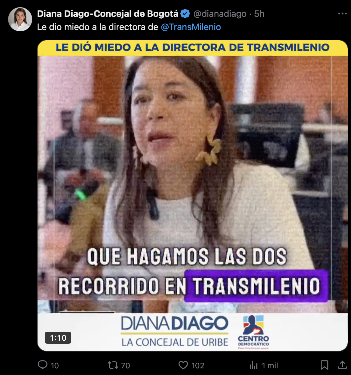 Imagen de una publicación de la conejal Diago en una red social