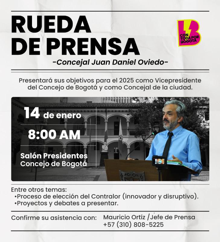 Invitacón a rueda de prensa Juan Daniel Oviedo 14 de enero de 2025