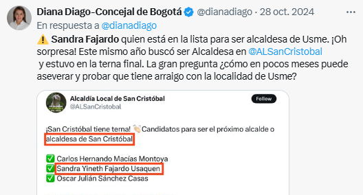 Primera imagen de Denuncia en X de la Concejal Diana Diago