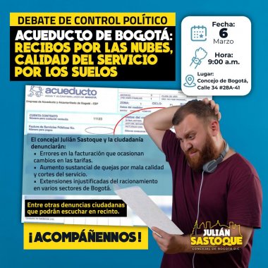 <p>Mañana gran debate de control político a la empresa de acueducto y alcantarillado de Bogotá</p>