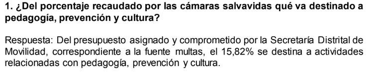 Imagen de Fragmento tomado del derecho de petición que le respondió la Secretaría de Movilidad a la concejal Diago