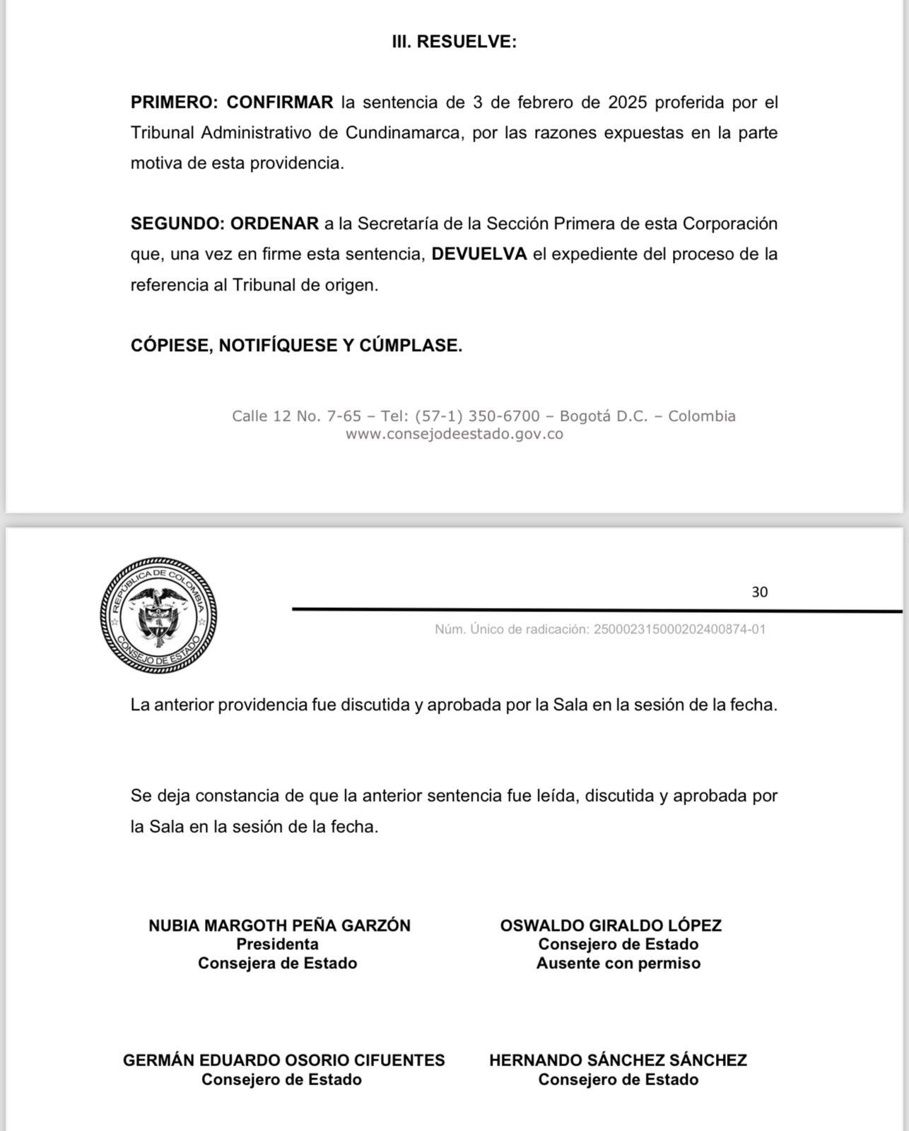 Imagen de la hoja número 2 de la sentencia