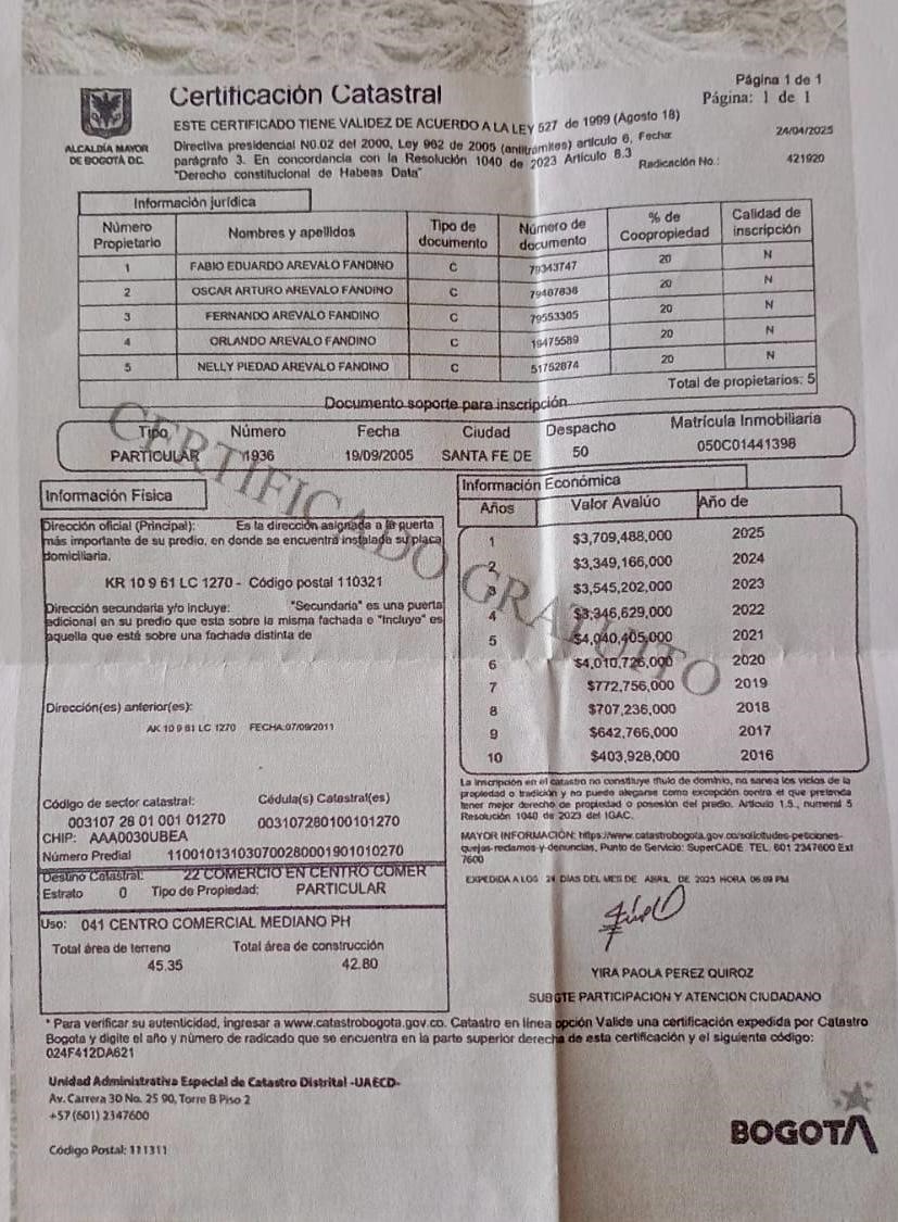 Imagen de una certificación catastral