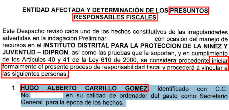 Imagen en la que aparece encerrado la frase "Presuntos responsables fiscales