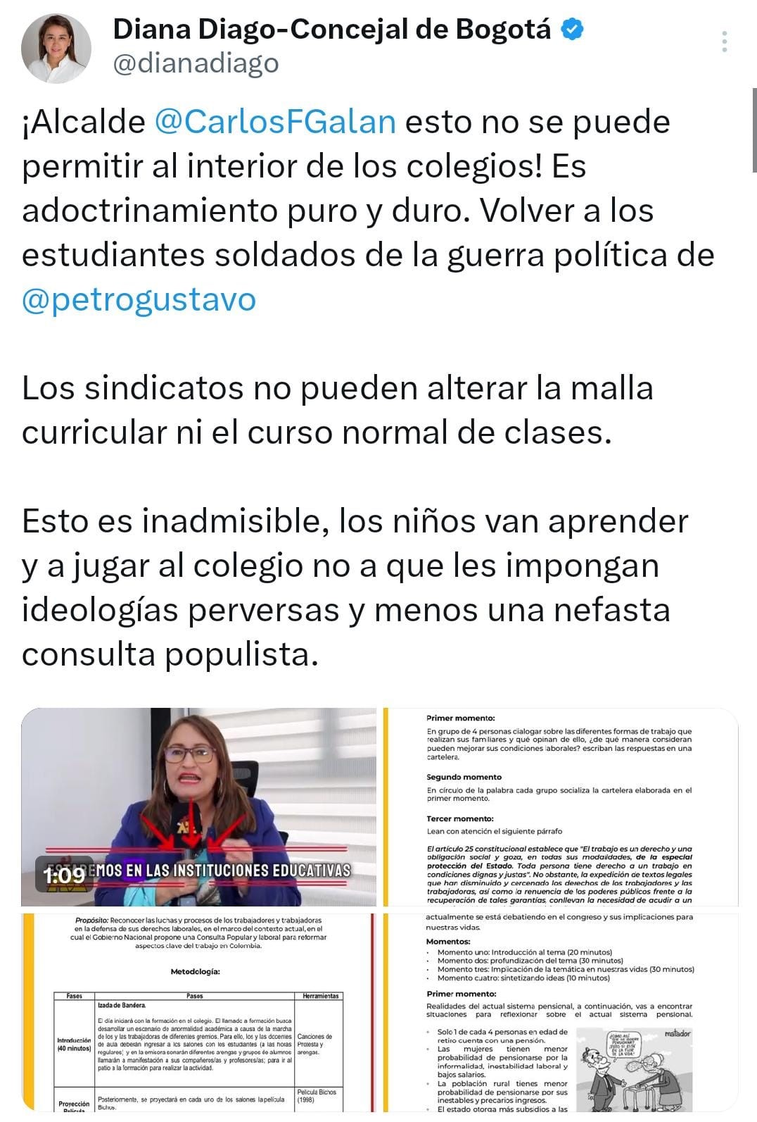 Imagen de publicación de la concejal Diago en su red social X