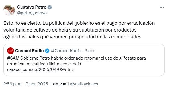 primera imagen sobre de publicación en X de Gustavo Petro