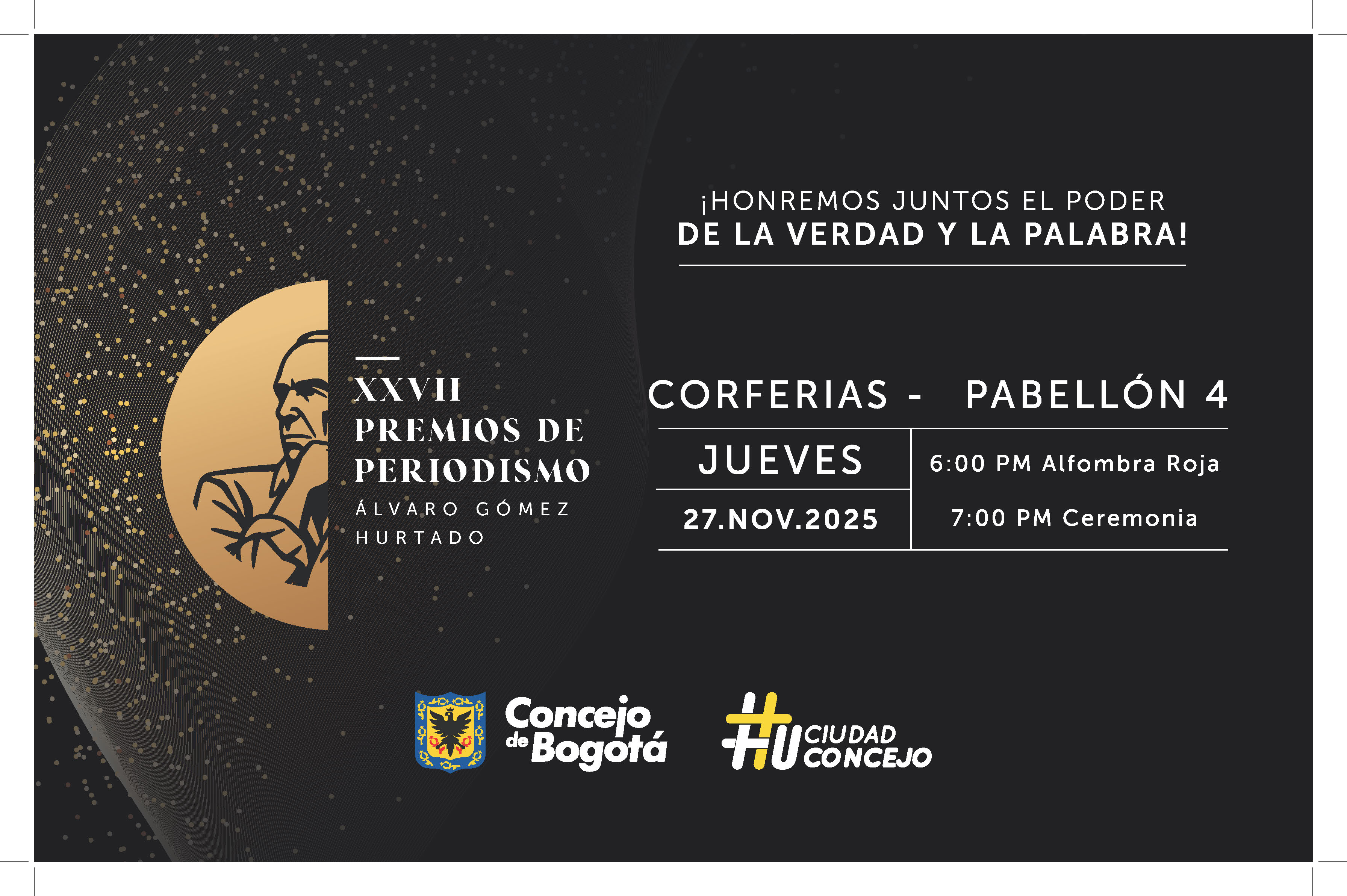 Pieza de invitación para asistir a la ceremonía de los Premios de Periodismo Álvaro Gómez