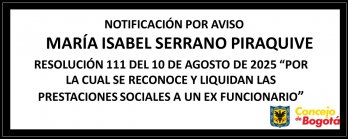 Notificación por aviso Maria Isabel Serrano Piraquive
