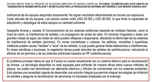 Imagen documento de estudios previos sistema anti drones, Ejercito 
