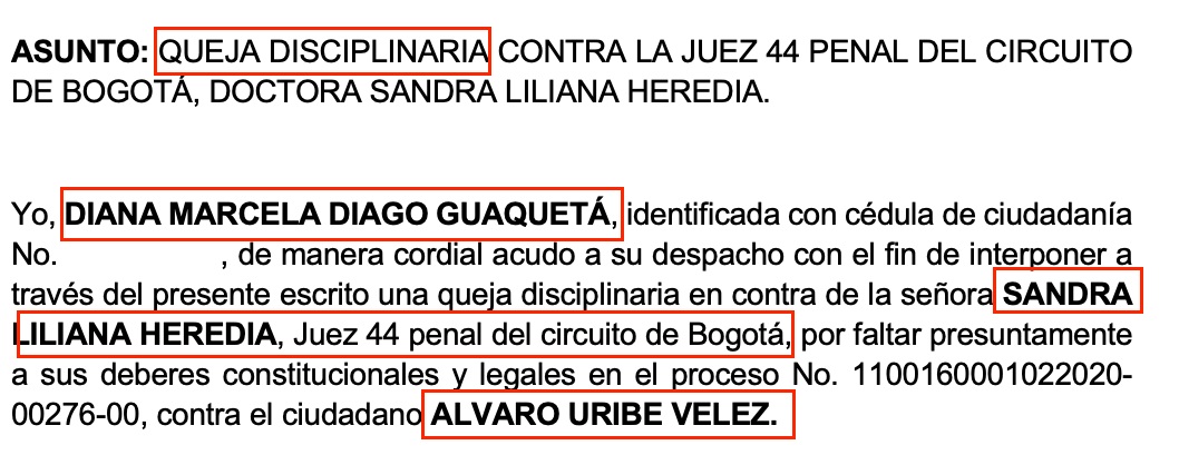 Fragmento de la queja disciplinaria